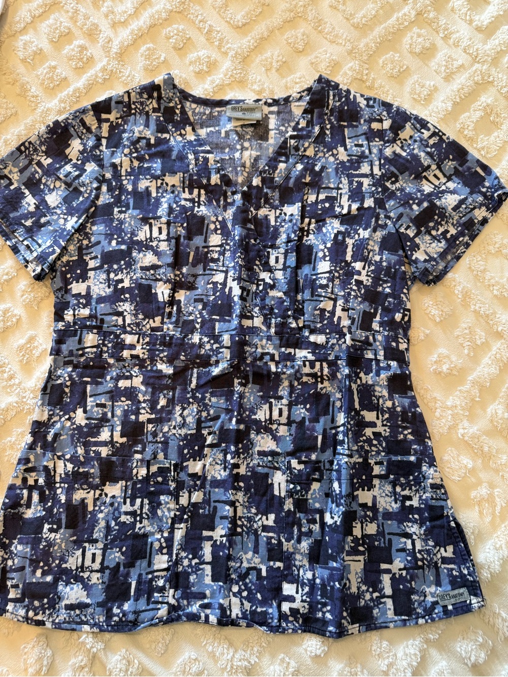 Barco Uniforms Blue Abstract Print Short Sleeve Scrub Top